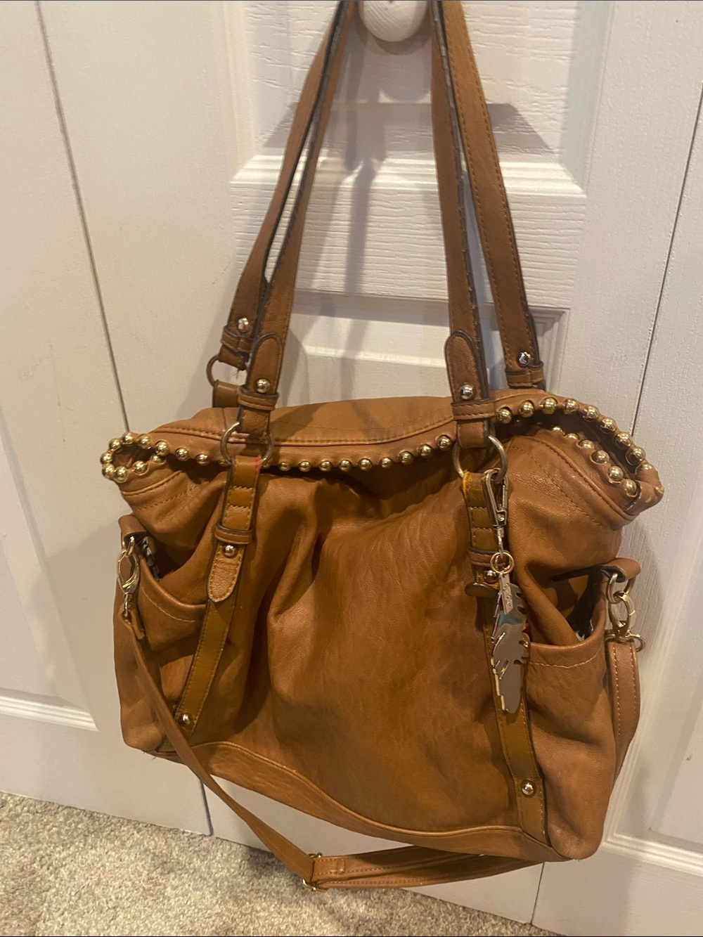 Jessica Simpson Stud-Trim Shoulder Tote in Tan Brown